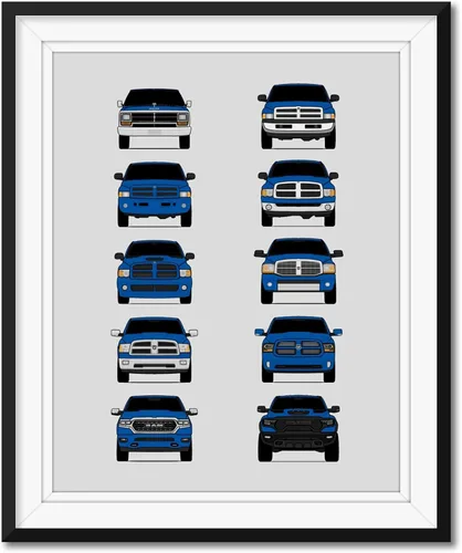 Vista 15 de Custom Car Posters Póster hecho a mano compatible con Dodge Ram Pickup Truck Generations e impresión de Ram 1500 2500 3500 – Multi, impresión