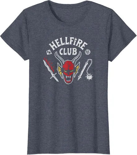 Vista 10 de Stranger Things 4 Camiseta Hellfire Club con Calavera y Armas Negro