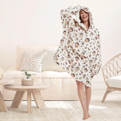 Vista 7 de Mewkou Manta con capucha para adultos, manta de forro polar Sherpa de gran tamaño con capucha para mujeres y hombres, café