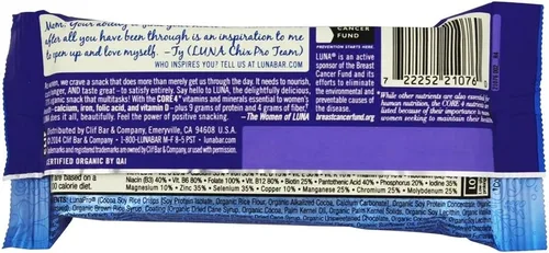 Vista 4 de LUNA BAR - Barras de aperitivos sin gluten - Magdalena de chocolate - 0.28 oz de proteína - Sin OMG - Snacks saludables a base de plantas - Snacks