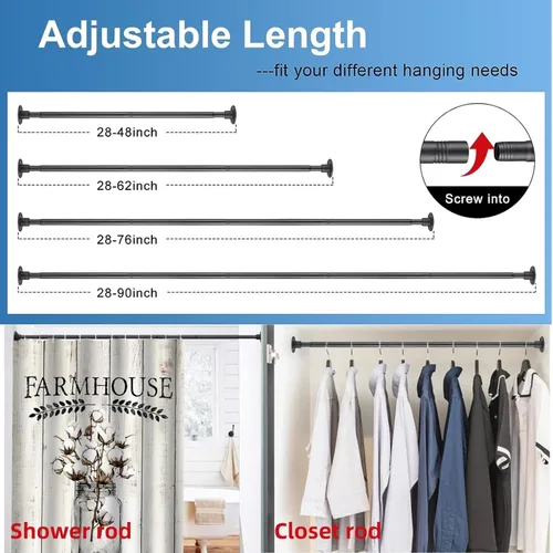 Vista 5 de Barra de ducha resistente – Barra de cortina de ducha industrial montada en la pared para baño, armario, ropa colgante, patio al aire libre – Poste