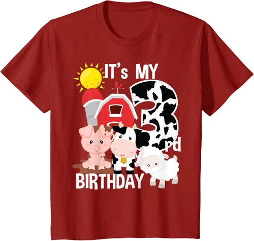 Vista 56 de Camiseta con diseño de animales de granja con texto en inglés "It's My 3rd Birthday" Negro