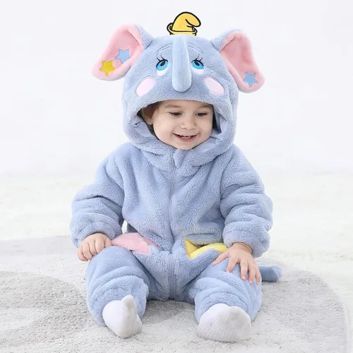 Vista 2 de Omkzanbi Disfraz de Halloween para bebé niña y niño, lindo animal de granja, con cremallera, enterizo de franela con capucha para niños pequeños