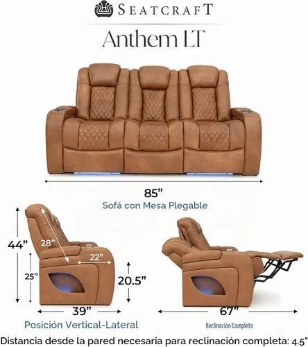 Vista 2 de Seatcraft Anthem LT - Sofá de cine en casa con mesa plegable Leonado
