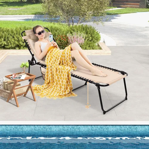 Vista 8 de Goplus Tumbona para exteriores, silla plegable de 5 posiciones para playa, con almohada desmontable, bolsillo lateral, tumbona para tomar el sol