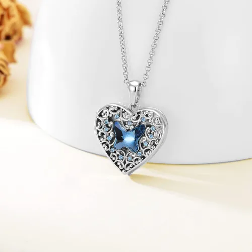 Vista 2 de Dorunmo 925 Sterling Silver Heart Locket Necklace That Holds Pictures Photo Locket Necklace