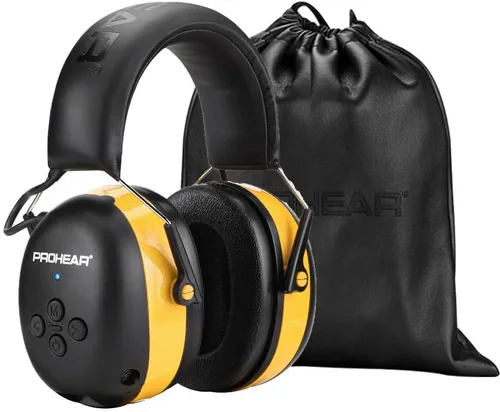 Vista 19 de PROHEAR Auriculares de protección auditiva Bluetooth 5.0 037 con batería recargable de 1100 mAh, 25 dB NRR de reducción de ruido con tiempo de negro
