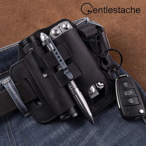 Vista 6 de Gentlestache - Funda de cuero para Leatherman, funda multiherramienta, EDC, organizador de bolsillo con llavero para cinturón y funda para linterna