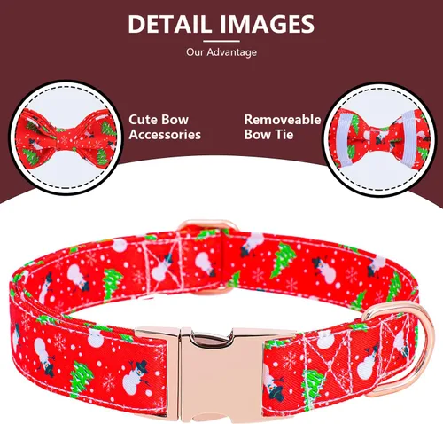 Vista 3 de Collar de perro con lazo, collares de Navidad con lazo desmontable y hebilla de metal, collar ajustable, regalo para perros pequeños, medianos