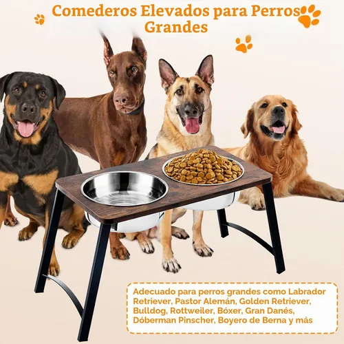 Vista 3 de Cuencos elevados para perros medianos y grandes, soporte elevado de madera con dos cuencos de acero inoxidable de 1700ML (57.5 fl oz) para comida