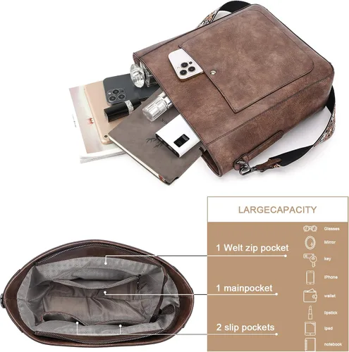 Vista 3 de HKCLUF Vegan Leather Crossbody Bags for Women Large Capacity Boho Bucket Bag Crossbody Purse and Handbags With 2PCS Strap