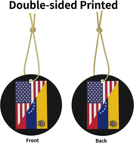 Vista 3 de Bandera de la amistad de Venezuela de Estados Unidos con encanto de cerámica para árbol de Navidad, adornos colgantes de 2.9 pulgadas, decoración