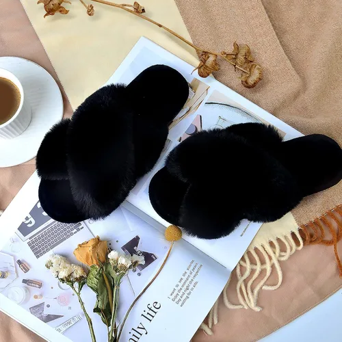 Vista 2 de Parlovable - Pantuflas mullidas para mujer con banda cruzada cómodas, zapatillas de casa de espuma viscoelástica con punta abierta, regalos