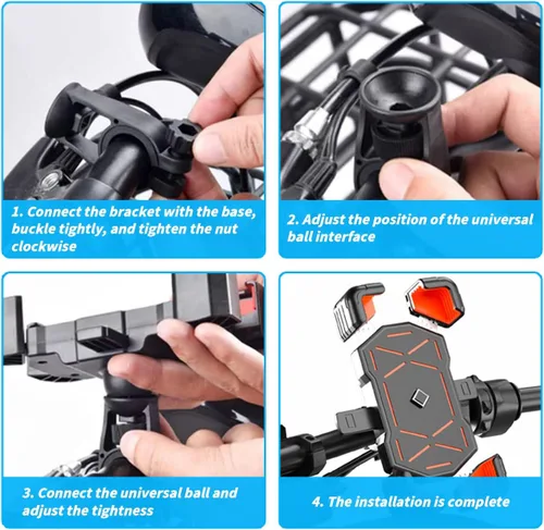 Vista 5 de AUCELI Soporte de teléfono para motocicleta, ABS de liberación rápida para teléfonos de 4.7 a 7.2 pulgadas, antivibraciones con clip giratorio