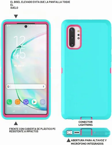 Vista 2 de Funda para Galaxy Note 10 Plus, [protección contra caídas] cuerpo completo, agarre de absorción de polvo, parachoques de plástico TPU de 3 capas