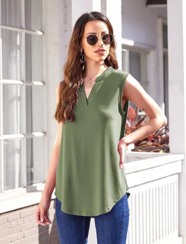Vista 2 de Halife - Blusa larga sin mangas con estampado floral para mujer, con cuello en V, tipo túnica