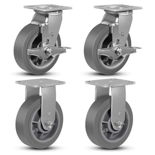 Vista 40 de Ruedas giratorias resistentes de 4 pulgadas, rueda de goma industrial, ruedas giratorias con freno, paquete de 1 con capacidad de hasta 600 libras
