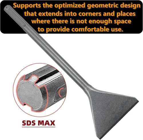 Vista 5 de Azulejo de 6 pulgadas de ancho y cincel Thinset Scaling Shank SDS-Max, broca de extracción de raspador de 6 x 15 pulgadas, ideal para taladros