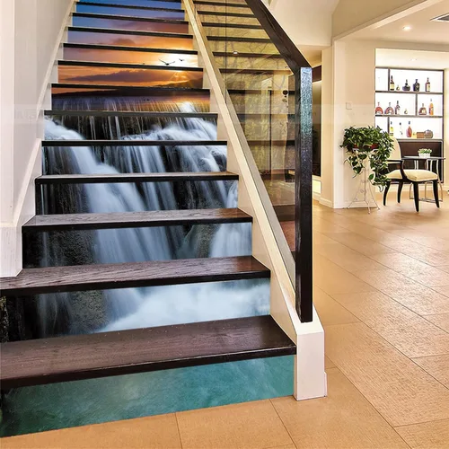 Vista 24 de artfanke 13 piezas de adhesivos 3D de amanecer en la playa - Adhesivos para escalones de pelar y pegar para decoración de hogar y oficina - 39,37" x