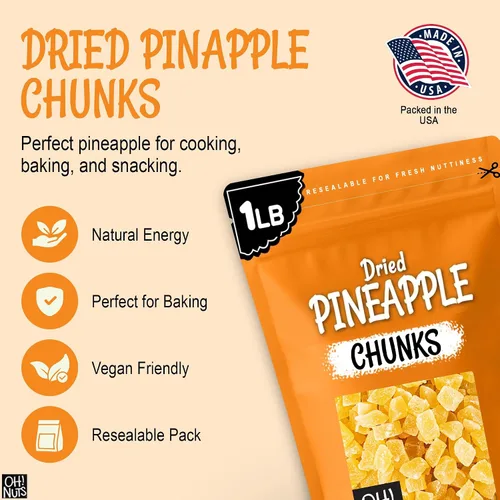 Vista 5 de Oh! Nuts Trozos de piña seca - Piña seca - Fruta seca de piña - 1 libra - Fruta deshidratada con menos azúcar añadido