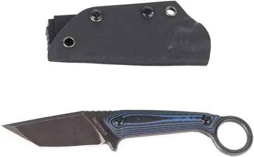 Vista 3 de MASALONG kni211 - Cuchillo recto táctico de hoja fija para acampar al aire libre, mango cómodo de acero D2 (negro)
