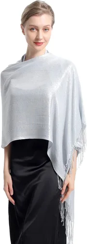 Vista 5 de Chales y envolturas metálicas brillantes, chal de pashmina con purpurina para mujer, vestidos formales de fiesta de noche