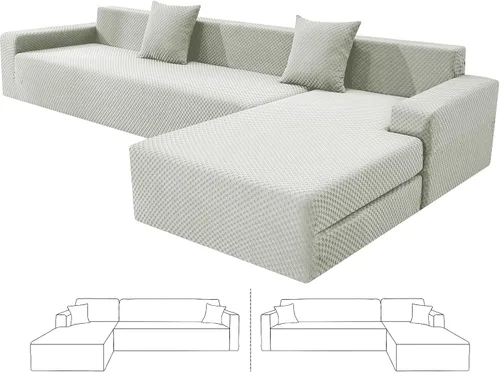 Vista 27 de ZNSAYOTX Fundas para sofá modular, fundas elásticas de jacquard con parte inferior elástica para sofá modular en forma de L, 2 protectores de sofá