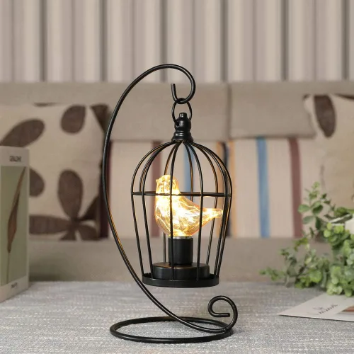 Vista 5 de JHY DESIGN Lámpara decorativa con forma de jaula para pájaros, funciona con pilas, de 13" de alto, luz de acento inalámbrica con luces de hadas