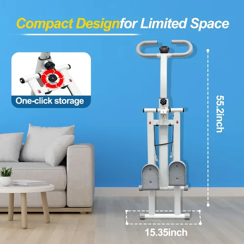 Vista 8 de Máquina paso a paso con asas ajustables, máquina de ejercicio paso a paso compacta con pantalla LCD para entrenamiento cardiovascular en casa