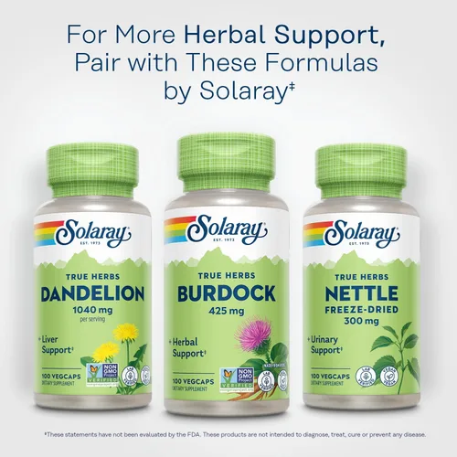 Vista 6 de SOLARAY Raíz de bardana 425 mg – Hígado saludable, riñón, digestión, circulación, articulaciones y piel – Actividad antioxidante – Sin OMG – 100