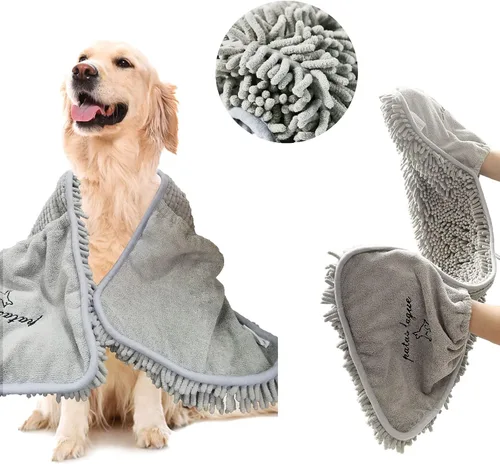 Vista 13 de Patas Lague Toalla absorbente para perros de secado grande, 35 x 15 pulgadas, toalla de baño de microfibra extra grande de secado rápido