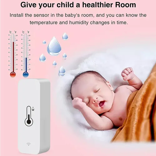 Vista 3 de PHOVOLT Sensor de termómetro higrómetro WiFi para el hogar, sensor de humedad inalámbrico para interiores y exteriores, con alerta de notificación