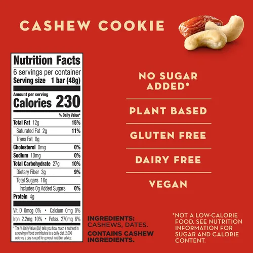 Vista 2 de Larabar Galletas de anacardo, barras de frutas y nueces, sin gluten y veganas, 10.2 onzas, 6