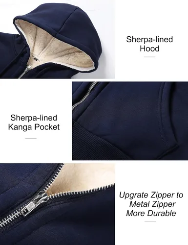 Vista 6 de Flygo Sudaderas con capucha de invierno para mujer, con cremallera, forro polar y forro de sherpa