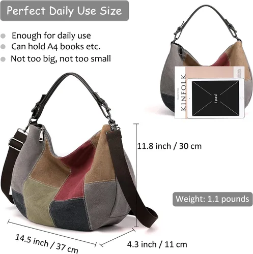 Vista 5 de Canvas Crescent Bag Medium Hobo Crossbody Bags for Women Color Block Purse