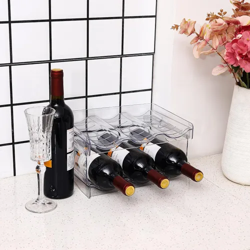 Vista 4 de IEEK Estante apilable de plástico para almacenamiento de botellas, estante organizador de botellas de agua/vino y bebidas para gabinete de cocina