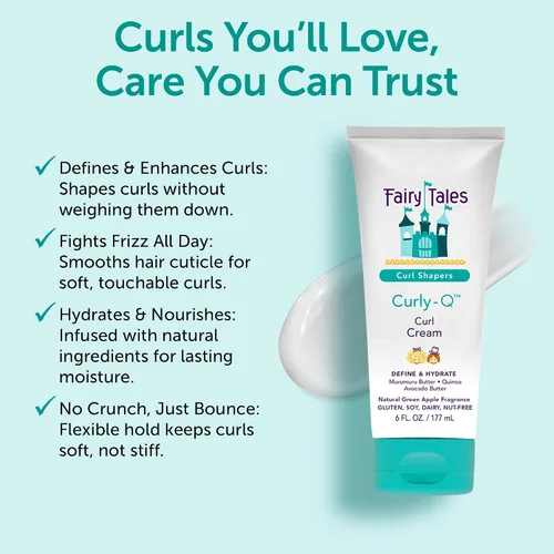 Vista 3 de Fairy Tales Curly Q Kids Curl Cream – Crema para rizos ligeros para niños con cabello rizado y ondulado - Libre de parabenos, sulfatos, gluten