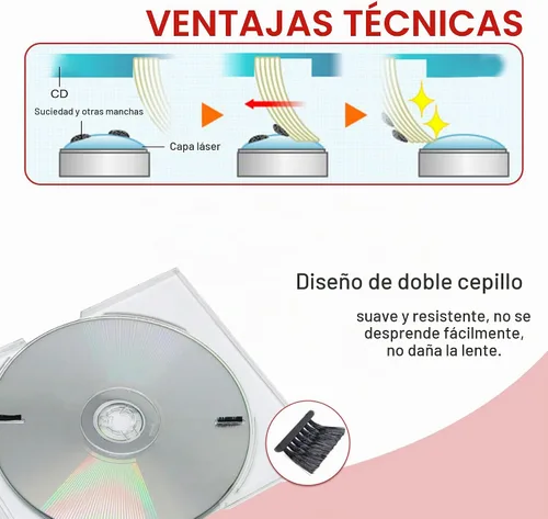 Vista 3 de Nicer Kit limpiador de reproductor de CD/VCD/DVD, disco de limpieza de lentes láser, NS-2 con sistema de limpieza de doble cepillo