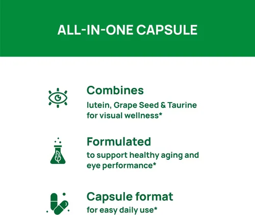 Vista 5 de VHC Vitaminas para los ojos con luteína, arándano y zinc, suplementos 10 en 1, resveratrol semilla de uva, quercetina, taurina, cardo mariano