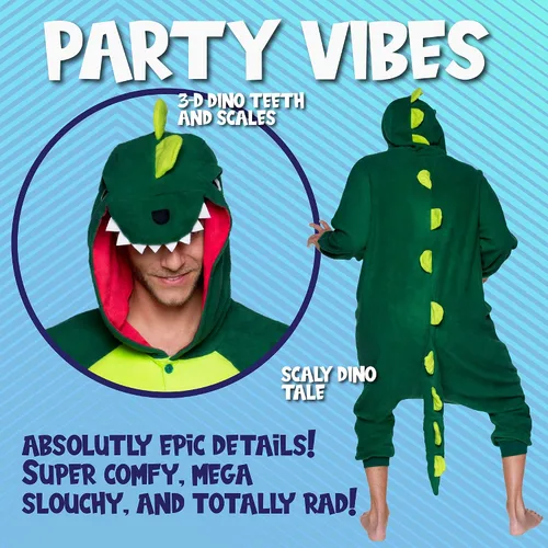 Vista 2 de Funziez! Mameluco de dinosaurio para adultos, disfraz de Halloween T-Rex, traje de cosplay de una pieza de dinosaurio de felpa para adultos, mujeres