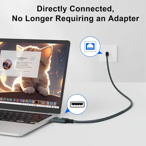 Vista 4 de Cable USB a Ethernet de 3.3 pies, Cable USB 3.0 A a RJ45 macho conectado directamente a la red LAN Gigabit, compatible con laptop, PC, MacBook