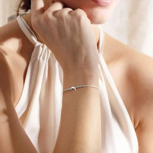 Vista 6 de ChicSilver - Pulsera delicada con cadena de eslabones de plata esterlina, personalizada con corazón, estrella, luna, punto o loto pequeños, plata