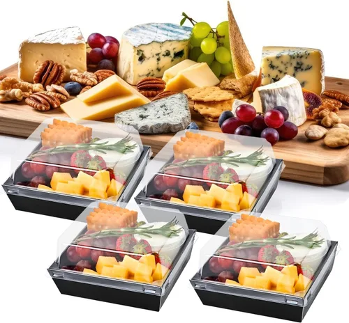 Vista 5 de Ocmoiy Cajas pequeñas de charcutería con tapas transparentes, recipientes de papel desechables para alimentos para llevar, cajas de postre