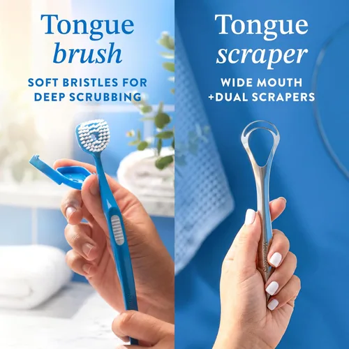 Vista 3 de Mouthology Cepillo de Lengua y Raspador de Lengua (Paquete Combo), Reduce el Mal Aliento y Mejora la Higiene Oral, Cepillo Raspador de Lengua