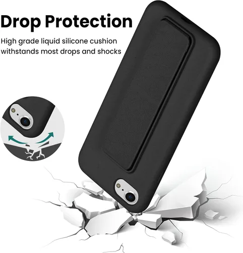 Vista 2 de Funda de silicona con soporte de LAUDTEC compatible con iPhone 7/8/SE, soporte de metal con soporte de pie vertical y horizontal, cubierta flexible