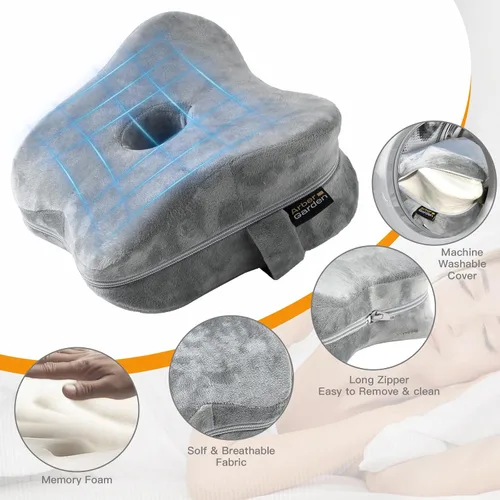 Vista 4 de Almohada de rodilla para dormir de lado con funda de terciopelo suave, correa fija para moverse, agujero central transpirable, almohada de espuma