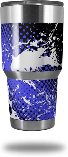 Vista 8 de Vinilo Wrap para Yeti Rambler vaso – 30 oz Halftone Splatter, rosado, azul (Blue Hot Pink)