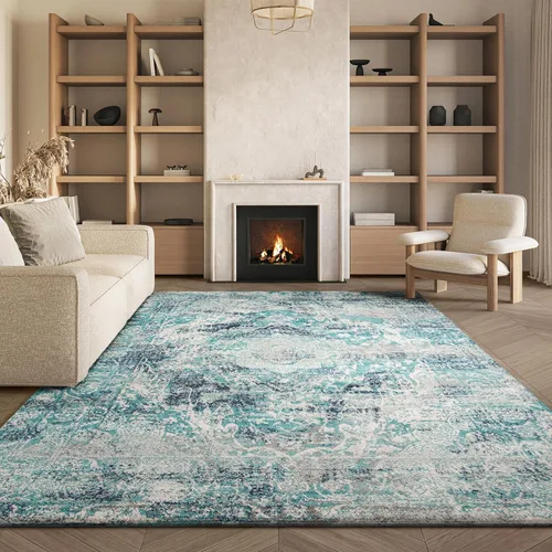 Vista 5 de SAFAVIEH Madison Collection - Alfombra de pasillo de 2 pies 3 pulgadas x 8 pies, color marfil y azul, diseño de medallón bohemio, no desprende