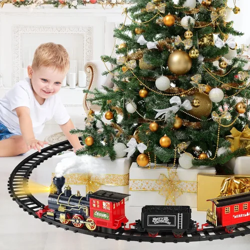Vista 5 de Shemira Juego de tren de Navidad, juguetes de tren para niños y niñas, tren de juguete con humo ligero y sonido, juego de tren de vapor