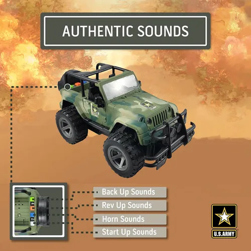 Vista 2 de Lollipop United States Army Camión de juguete con potencia de fricción 1/16 modelo de vehículo todo terreno con luz de coche y sonido, juguete